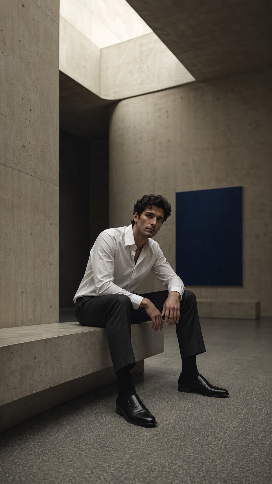 Editorial portrait in warm architectural light